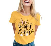 Easter Shirt Adult Tops for Women Happy Easter Shirts Funny Bunny T-Shirt Rabbit Graphic Tee Tops Easter Egg Holiday Shirt 2025 New