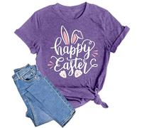 Easter Shirts for Women Happy Easter Bunny T Shirt Rabbit Graphic Shirts Easter Gifts Holiday Shirt Tops Purple