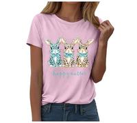 Easter Shirts for Women Happy Easter Shirt Bunny T-Shirt Rabbit Leopard Graphic Tees Cute Holiday Funny Tops Outfit