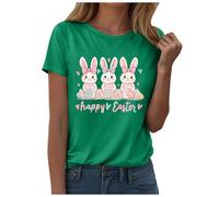 Easter Shirts for Women Rabbit Bunny Eggs Print Graphic T Shirt Happy Easter Day Short Sleeve Tee Tops Green
