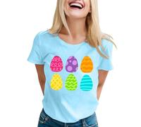 Easter Shirts for Women UK Cute Easter Bunny Print Tshirts Crew Neck Holiday Shirt Tops Comfy Basic Short Sleeve Easter T Shirt Happy Easter Graphic Tee Shirts Loose Trendy Tops,S-XXL (01-Sky Blue, L)