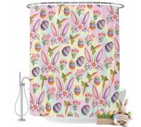 Easter Shower Curtain for Bathroom, Rabbit Ears Eggs Carrots Floral Gradient Pink Blue Yellow Waterproof Cloth Fabric Bathroom Accessories Set with 12 Rust Proof Plastic Hooks, 66"x72"
