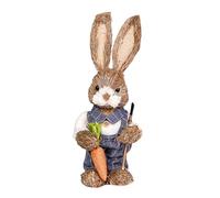 Easter Simulation Straw Bunny,Bunny with Carrot Ornament, Easter Bunny Decorations, Easter Standing Bunny Rabbit Figurine for Easter Day Garden Desktop Ornament (A)
