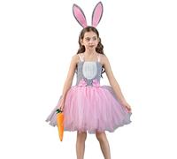 Easter Sleeveless Outfit,Mesh Summer Princess Dresses with Plush Carrots | Comfortable Easter Girl Dress for Role Play, Stage Performance Pink