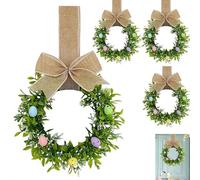 Easter Small Cabinet Wreaths, 9 Inch Small Easter Wreath with Ribbon Bow Artificial Pastel Egg for Cabinets Window Front Door, Spring Farmhouse Wall Door Decor (4pcs)