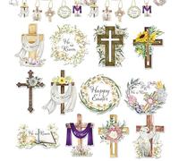 Easter Small Tree Ornaments Christian | 24X Easter Decorations Religious | Easter Crucifixion Ornaments He Is Risen Wooden Signs Religious Ornament For Easter Day Religious Decor