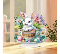 Easter Spring Decorations Adorable 2D Easter Bunny With Floppy Ears Acrylic Decoration Festival Ornament (White, 20X19. 8cm)