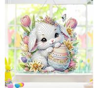 Easter Spring Decorations Exquisite Easter Egg Bunny Painting Hanging Irregular Crystal Rhinestone Decoration Border Hot Products A Of Bright Color To Your Home! (Grey, 23X23X1. 8cm)