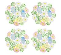 Easter Spring Placemats 14" Set of 4 Cutwork Embroidered Floral and Bunnies Eggs Dresser Scarf Table Topper Home Kitchen Dining Tabletop Decoration (Placemat 14" Set of 4, Egg-3)