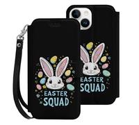 Easter Squa Cute Bunny Leather Flip Phone Case Wallet Cover Compatible with iPhone 15/15 Plus/15 Pro/15 Pro Max