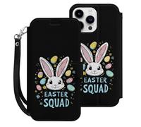 Easter Squa Cute Bunny Leather Flip Phone Case Wallet Cover Compatible with iPhone 15/15 Plus/15 Pro/15 Pro Max