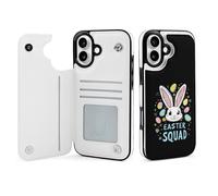Easter Squa Cute Bunny Leather Flip Phone Case Wallet Cover Compatible with iPhone 16/16 Plus/16 Pro/16 Pro Max/16 E/16 SE4