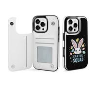 Easter Squa Cute Bunny Leather Flip Phone Case Wallet Cover Compatible with iPhone 16/16 Plus/16 Pro/16 Pro Max/16 E/16 SE4