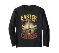 Easter Starts At Cross Easter Day Rabbit Bunny Celebration Long Sleeve T-Shirt