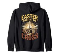 Easter Starts At Cross Easter Day Rabbit Bunny Celebration Zip Hoodie