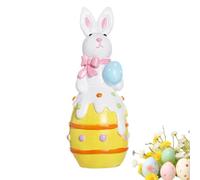 Easter Statue, Easter Bunnies | Colorful Bunny Figurine with Carrot | Funny Tabletop Bunny Easter Decorations, Cute Bunny Statues for Desk, Shelf, Fireplace