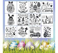 Easter Stencil Reusable Bunny Spray Painting Stencils Drawing Decorative Plastic Stencils for Painting Wall DIY Wood Cakes Crafts,12 Pcs