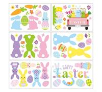 Easter Stickers, Colorful Cartoon Bunny Static Clings, Double-Sided Printed Decor for Home Glass Walls, 20x30cm, 6 Pack