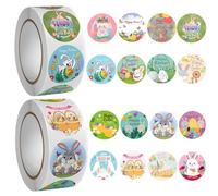 Easter Stickers, Easter Decorations, 1000Pcs Happy Easter Stickers, Adorable Round Easter Bunny Sticker for Children, Suitable for Easter Eggs Cards Envelopes Scrapbooks Gifts Party Supplies
