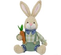 Easter Straw Bunny Figurines,32cm Plush Easter Bunny Couple with Bendable Ears, Sweet Rabbit Pair Holding Carrot for Indoor Covered Outdoor Display, Soft Spring Decor for Desk Sideboard Window(boy)