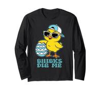 Easter Sunday Chicks Dig Me Funny Chicken Lover Boys Kids Long Sleeve T-Shirt