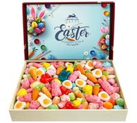Easter Sweet Gift Box Hamper - Assorted Easter Gummies Jelly Sweets in Presentation Box - Bunny, Egg & Carrot Shaped Treats - Egg Hunt Kids Party Sharing Basket Filler - 600g