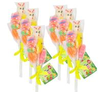 Easter Sweet Lollipop Bouquet Fruit Flavour Candy Selection with Bunny Egg Chick Flower Shapes (Pack of 6)
