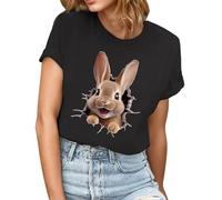 Easter T Shirts for Women Cute Bunny 3D Graphic Shirts Summer Casual Easter Bunny Cartoon Rabbit Blouse Ladies Fashion Lightweight Going Out Top Dressy Comfy Loose Fit Tunic Tops Black