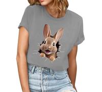 Easter T Shirts for Women Cute Bunny 3D Graphic Shirts Summer Casual Easter Bunny Cartoon Rabbit Blouse Ladies Fashion Lightweight Going Out Top Dressy Comfy Loose Fit Tunic Tops Gray