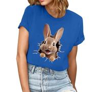 Easter T Shirts for Women Cute Bunny 3D Graphic Shirts Summer Casual Easter Bunny Cartoon Rabbit Blouse Ladies Fashion Lightweight Going Out Top Dressy Comfy Loose Fit Tunic Tops Blue