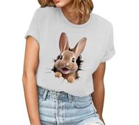 Easter T Shirts for Women Cute Bunny 3D Graphic Shirts Summer Casual Easter Bunny Cartoon Rabbit Blouse Ladies Fashion Lightweight Going Out Top Dressy Comfy Loose Fit Tunic Tops White