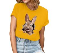 Easter T Shirts for Women Cute Bunny 3D Graphic Shirts Summer Casual Easter Bunny Cartoon Rabbit Blouse Ladies Fashion Lightweight Going Out Top Dressy Comfy Loose Fit Tunic Tops Yellow