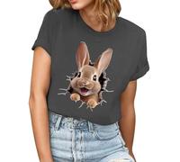 Easter T Shirts for Women Cute Bunny 3D Graphic Shirts Summer Casual Easter Bunny Cartoon Rabbit Blouse Ladies Fashion Lightweight Going Out Top Dressy Comfy Loose Fit Tunic Tops Dark Gray