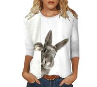 Easter T Shirts for Women Summer Tops Round Neck Three Quarter Sleeve Easter Shirts for Women Happy Easter Bunny T Shirt Rabbit Graphic Floral Print Blouse Rabbit Tops for Women (Dark Gray, XL)