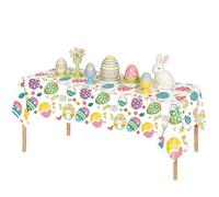Easter Table Cloth,274x137cm Plastic Waterproof Disposable Easter Colorful Eggs Bunny Spring Floral Party Tablecloth Decorations for Easters Birthday Bachelorette Engagement Theme Picnic Party DIY