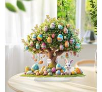 Easter Table Decorations,2D Egg Tree Ornament,2D Easter Acrylic Ornament Colourful Egg Tree Bunny Desktop Decoration Sign for Home Living Room Tabletop Decoration