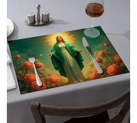 Easter Table Decorations A Radiant Figure Stands Amidst Blooming Roses Dining Place Mats Premium Kitchen & Dining Western Party Decorations(1PCS)