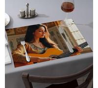 Easter Table Decorations A Woman In A Golden Dress Plays An Acoustic Guitar Dining Place Mats Premium Kitchen & Dining Western Party Decorations(4PCS)
