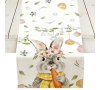 Easter Table Decorations, Easter Spring Table Runner Bunny Egg Flower, Hessian Print Decorative Cover Birthday Party Home Dining Decoration Holiday Party Supplies (183x33cm)