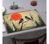 Easter Table Decorations Two Birds Perched On A Branch With A Red Sun In The Background. Dining Place Mats Western Tablecloth Western Party Decorations(6PCS)