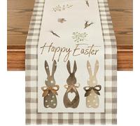 Easter Table Runner - 16x71 (40x180cm) Waterproof & Reusable - Bunny, Carrots & Egg Patterns Spring Table Decor for Kitchen, Easter Brunch, or Outdoor Party Dining