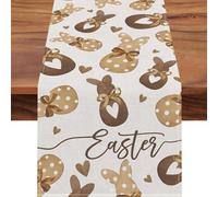Easter Table Runner - 33x180cm Easter Decorations Beige Brown Table Runners with Bunny and Hearts Print for Spring Kitchen Dining Table Decorations Home Party Supplies Tablecloth
