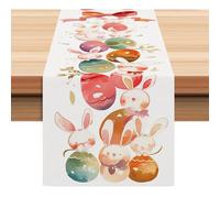 Easter Table Runner - 72 inch Easter Spring Bunny Tablecloth | HD Prints Easter Spring Eggs | Linen Fabric Easter Table Cover, Happy Pasq Bunny Eggs