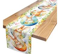 Easter Table Runner,Bunny Flower Table Runner Spring Kitchen Dining Table Decoration for Home Party Decor Indoor Outdoor 13x72 Inch