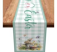 Easter Table Runner,Green Buffalo Plaid Bunny Table Runner Flower Spring Kitchen Dining Table Decoration for Home Party Decor Indoor Outdoor 13x72 Inch