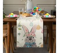 Easter Table Runner, Linen Easter Bunny Table Runner, Spring Floral Tablecloth, Seasonal Holiday Dining Table Decor, Easter Egg Decoration for Kitchen, Home, Party, Indoor Outdoor, 72x14 Inch