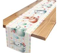 Easter Table Runner,Pink Green Plaid Bunny Table Runner Spring Kitchen Dining Table Decoration for Home Party Decor Indoor Outdoor 13x72 Inch