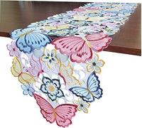 Easter Table Runner Spring Embroidered Applique Floral Butterfly Cutwork Table Linen for Home Kitchen Dining Spring HolidayTabletop Decoration, Runner 13"×54" (Runner 13"×54", Spring Color)