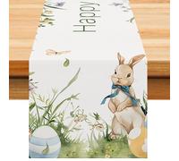 Easter Table Runner with Decorative Rabbits and Flowers Design | Exquisite And Festive For The Season Of Celebrations | Rustic Spring Tablecloth For Table, Decoration and Exquisite for Easter