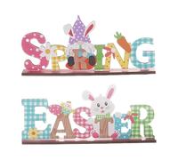 Easter Table Sign, Happy Easter Bunny, Wooden Sign Decorations, Set of 2 Pieces Charming Wooden Design Versatile Tabletop Ornaments FOR Home Decoration